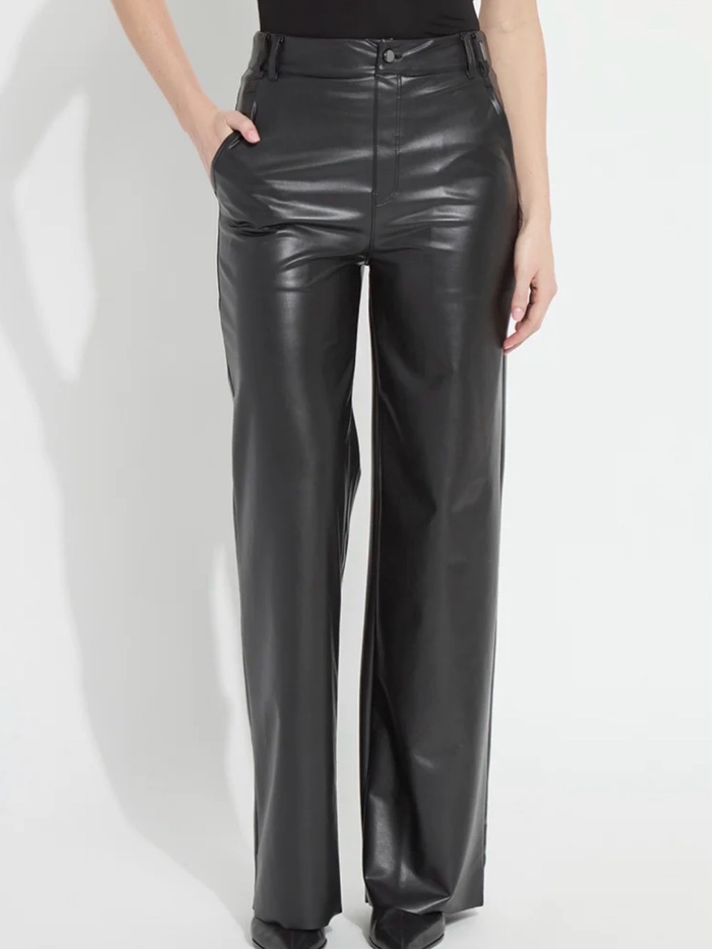 Lysse Black Wide-Leg Faux Leather Pants